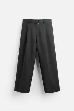 ZARA БРЮКИ С ЗАЩИПАМИ И РЕМНЕМ, ЧЕРНЫЙ