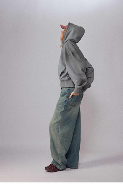 Худи женский Nothomme Monterest vintage washed irregular tie-dye fleece-lined split hoodie