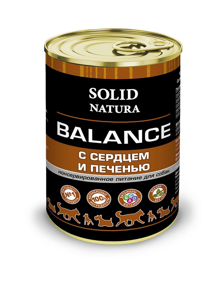 Solid Natura Balance Сердце и печень влажный корм для собак жестяная банка 340 г