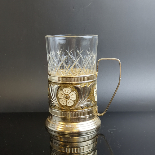 Подстаканник "Ромашка" с хрустальным стаканом, алюминий, холодная эмаль, СССР