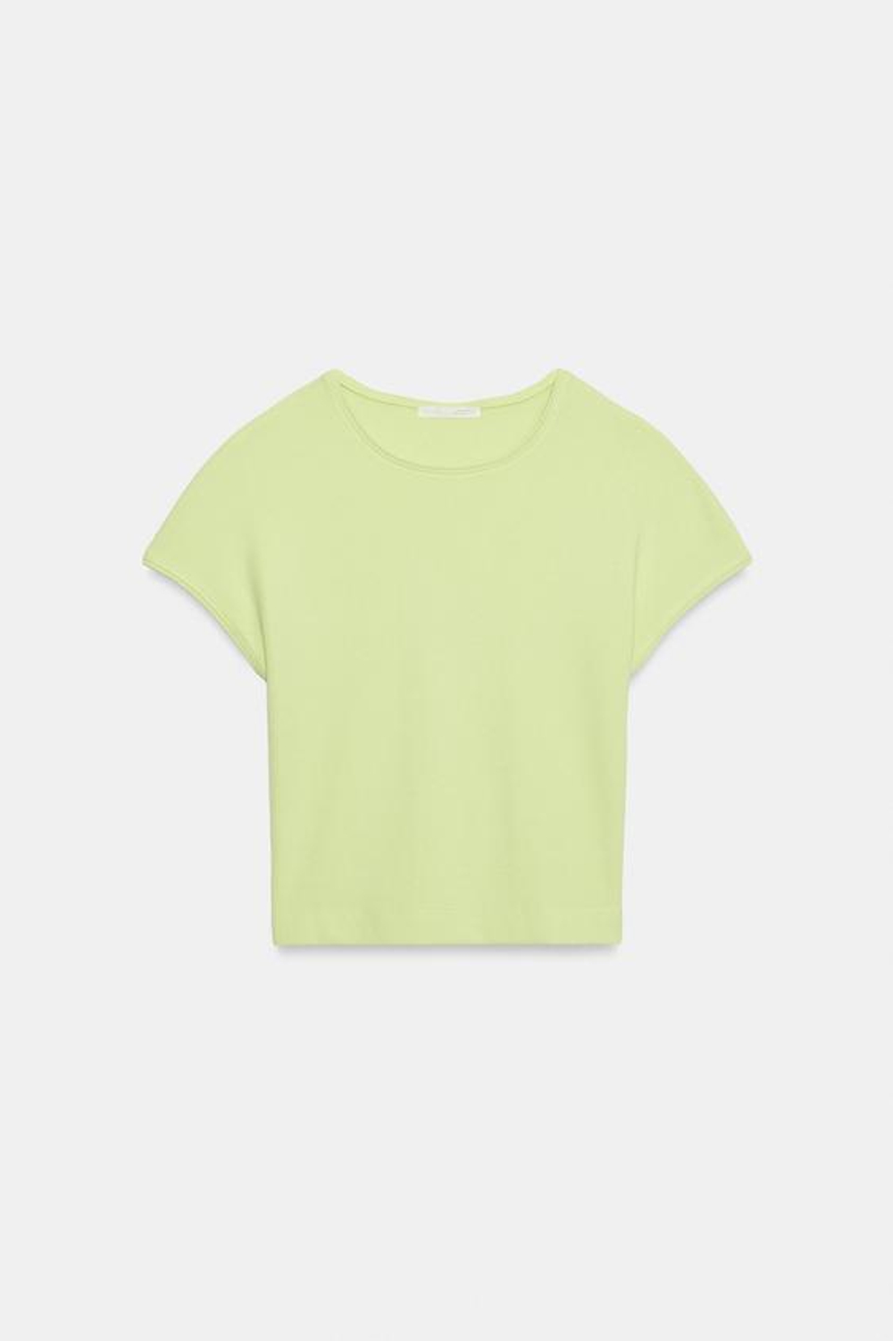 ZARA УКОРОЧЕННАЯ ФУТБОЛКА С КОРОТКИМИ РУКАВАМИ, НЕОНОВЫЙ ЗЕЛЕНЫЙ
