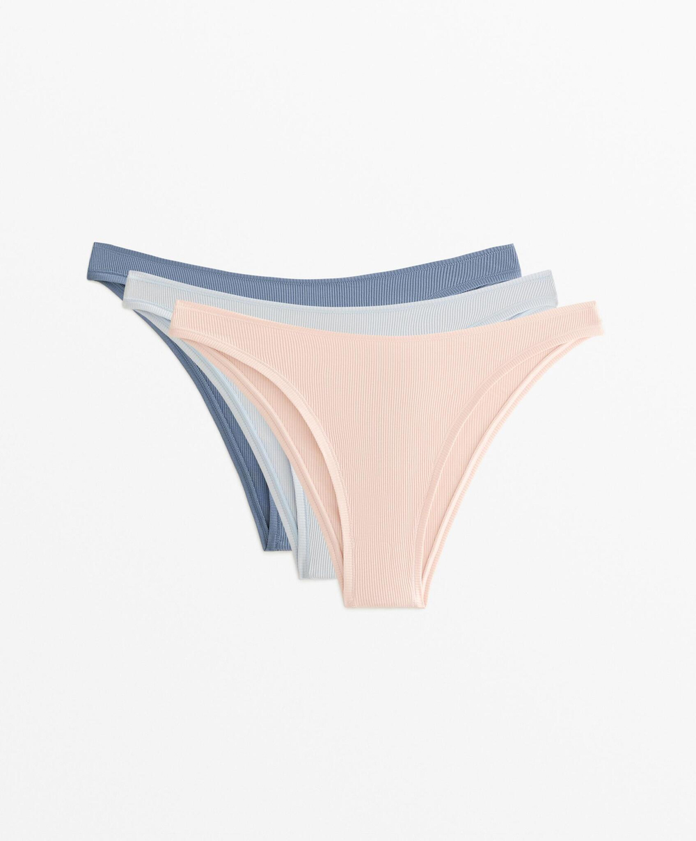 OYSHO Набор из 3 пар трусов-бразильяно V-образного кроя в рубчик, голубой