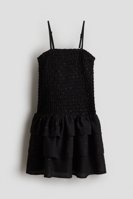 H&M Платье со складками и воланами, черный