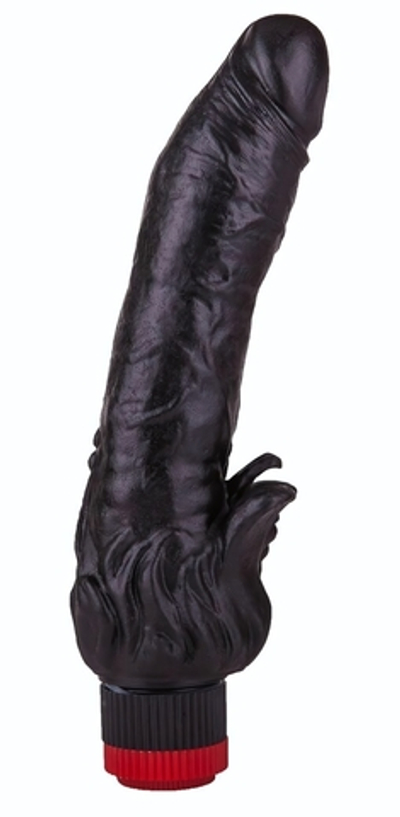 Чёрный вибратор с клиторальными лепестками - 18,5 см. (Цвет: черный)