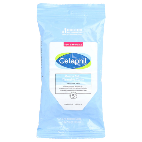 Cetaphil, Деликатные салфетки для очищения кожи, без отдушек, 10 предварительно увлажненных салфеток