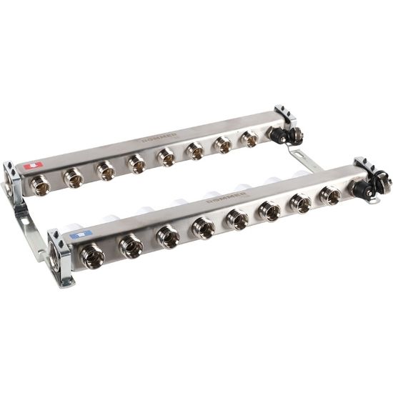 Коллектор Rommer 1"x3/4" на 8 контуров с запорными клапанами (нерж. сталь) RMS-3201-000008