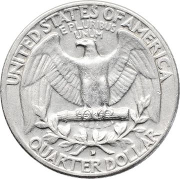 25 центов (1/4 доллара, quarter dollar, квотер) 1964 D США