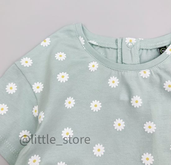 Футболка хлопковая "Ромашковое лето" ромашки на голубой дымке