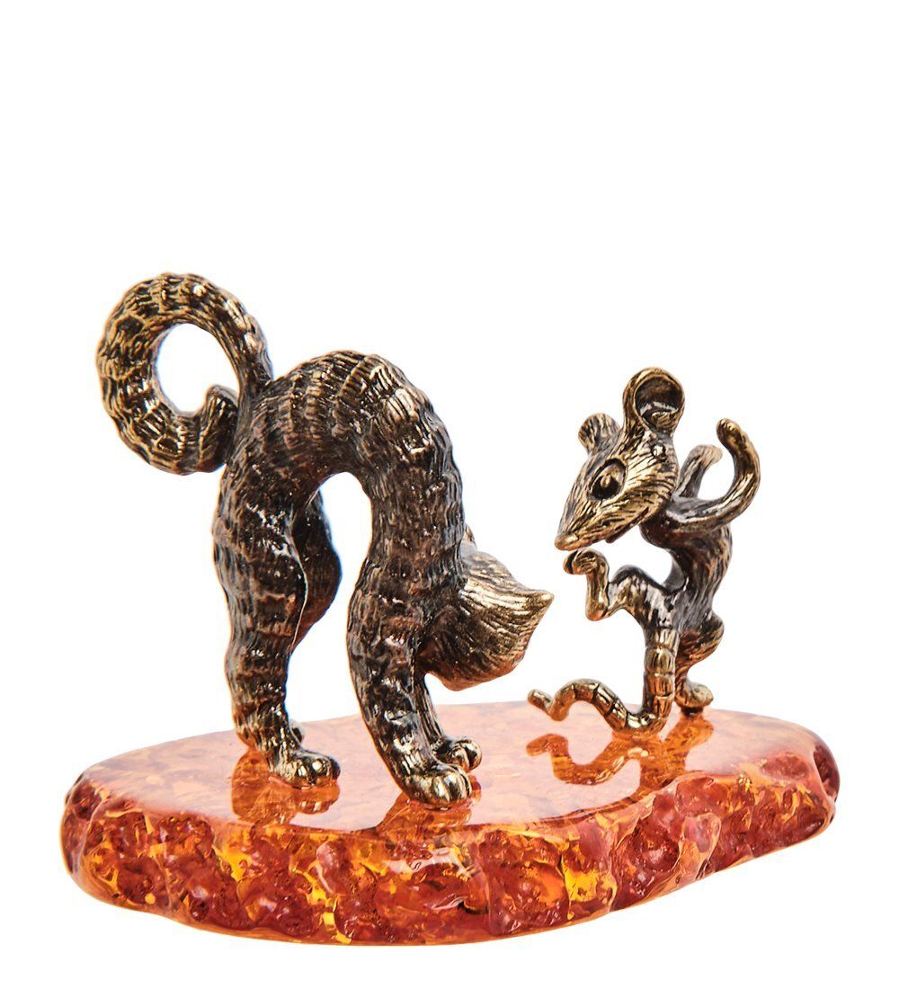 Народные промыслы AM-3075 Фигурка «Кот и Мышь задира» (латунь, янтарь)