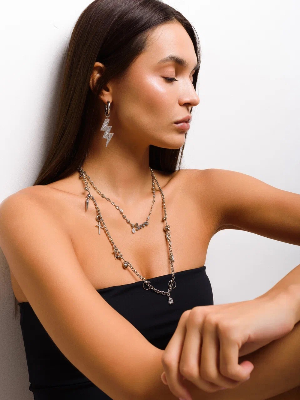 Колье "Piercing cross" Silver