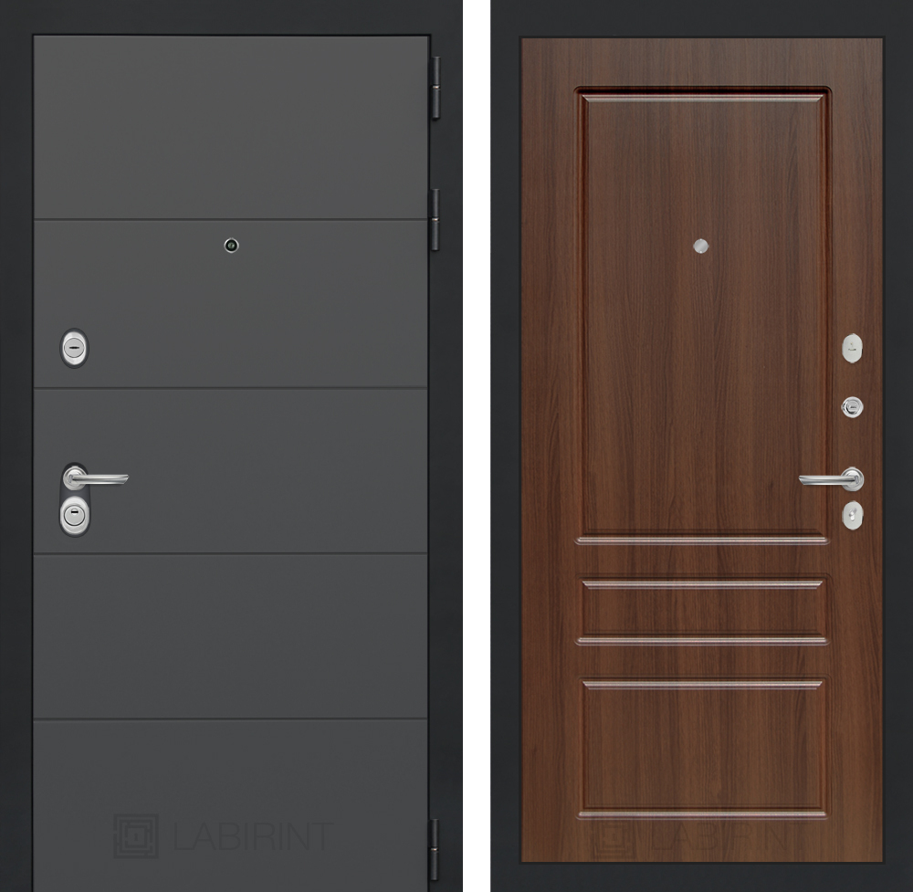Дверь входная Лабиринт ART Графит 03 - Орех бренди металлическая