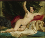 Уильям Этти. Лежащая обнаженная (Reclining Female Nude). 44.8 х 53.3. Бумага на оргалите, масло. Частное собрание.