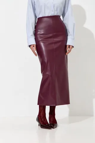 Юбка карандаш из экокожи сливового цвета