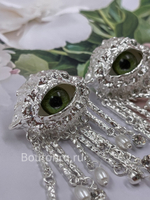 Серьги Скиапар. серебристые в форме глаза со стразами и жемчугом