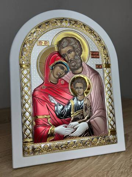 Св. Семейство, икона арочная, белое дерево, эмаль 206х275