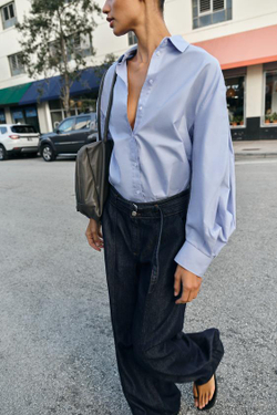 ZARA ДЖИНСЫ BOOTCUT Z1975 С ВЫСОКОЙ ПОСАДКОЙ И ПОЯСОМ, СИНИЙ