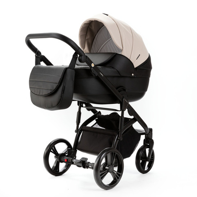 Детская универсальная коляска Adamex LANTI Deluxe 2 в 1 SD-110 (светло-бежевая экокожа, черная экокожа)