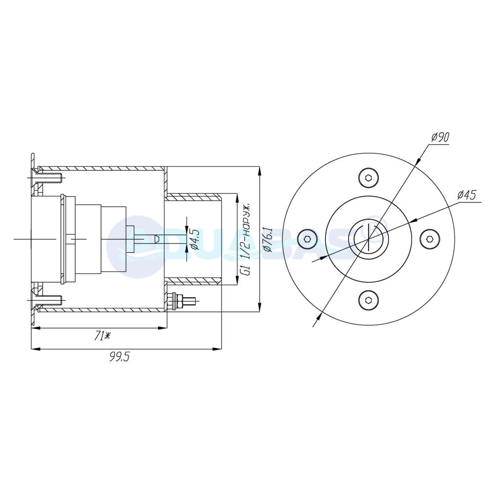АД.01.2/1 Адаптер под пневмокнопку PoolStar, AISI-316