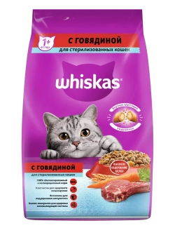 Whiskas корм для стерилизованных кошек с говядиной, подушечки с паштетом