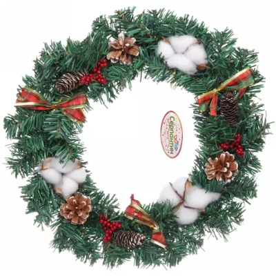 Венок хвойный новогодний «Праздничная радость» 30 см, красный