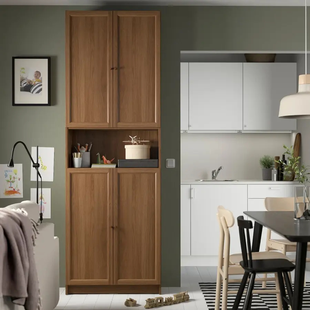 Книжный шкаф -  BILLY / OXBERG IKEA/ БИЛЛИ/ ОКСБЕРГ ИКЕА, 80х30х237 см, коричневый