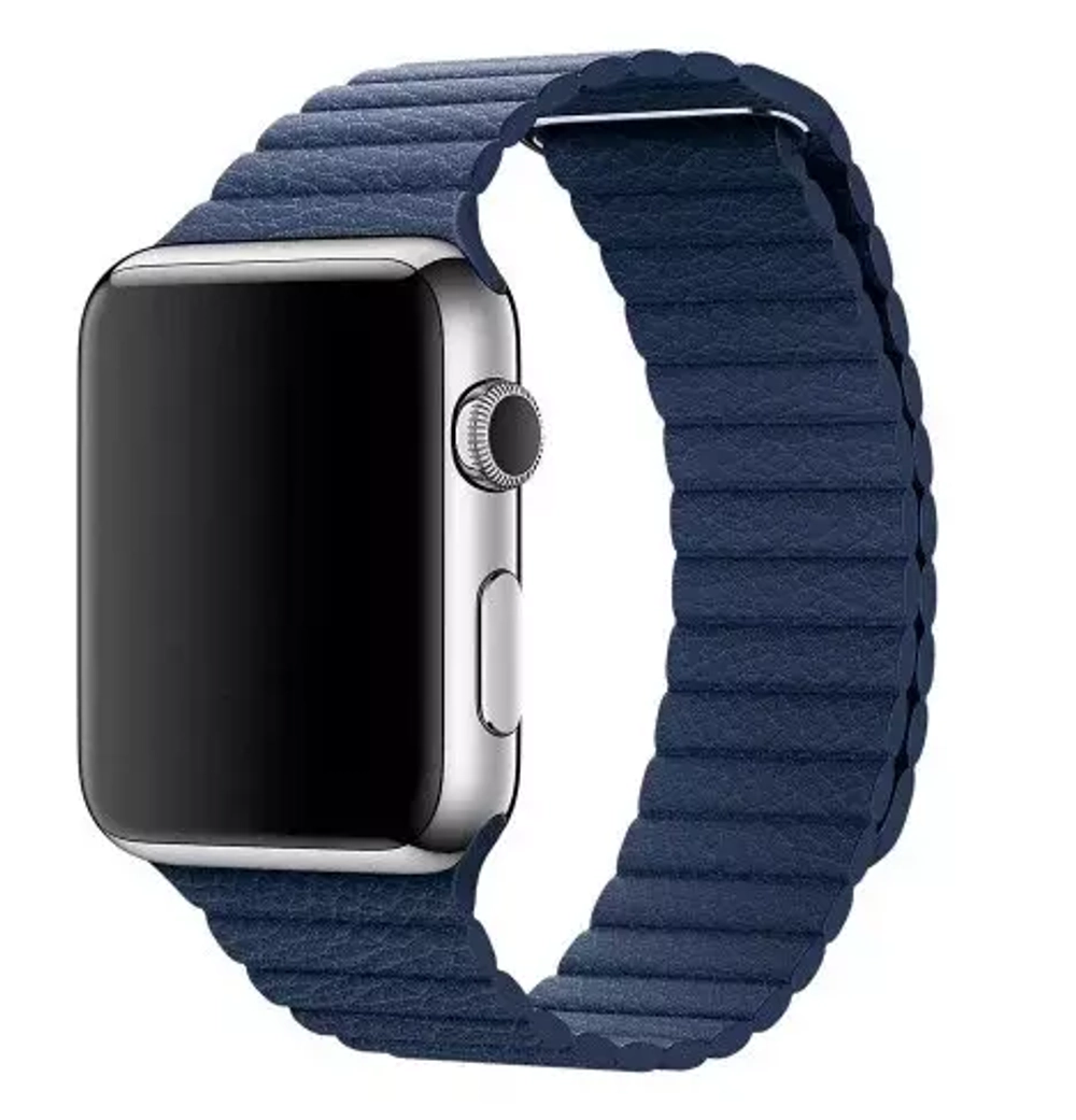 Ремешок Apple Watch 42мм, кожаный,темно синий Replica