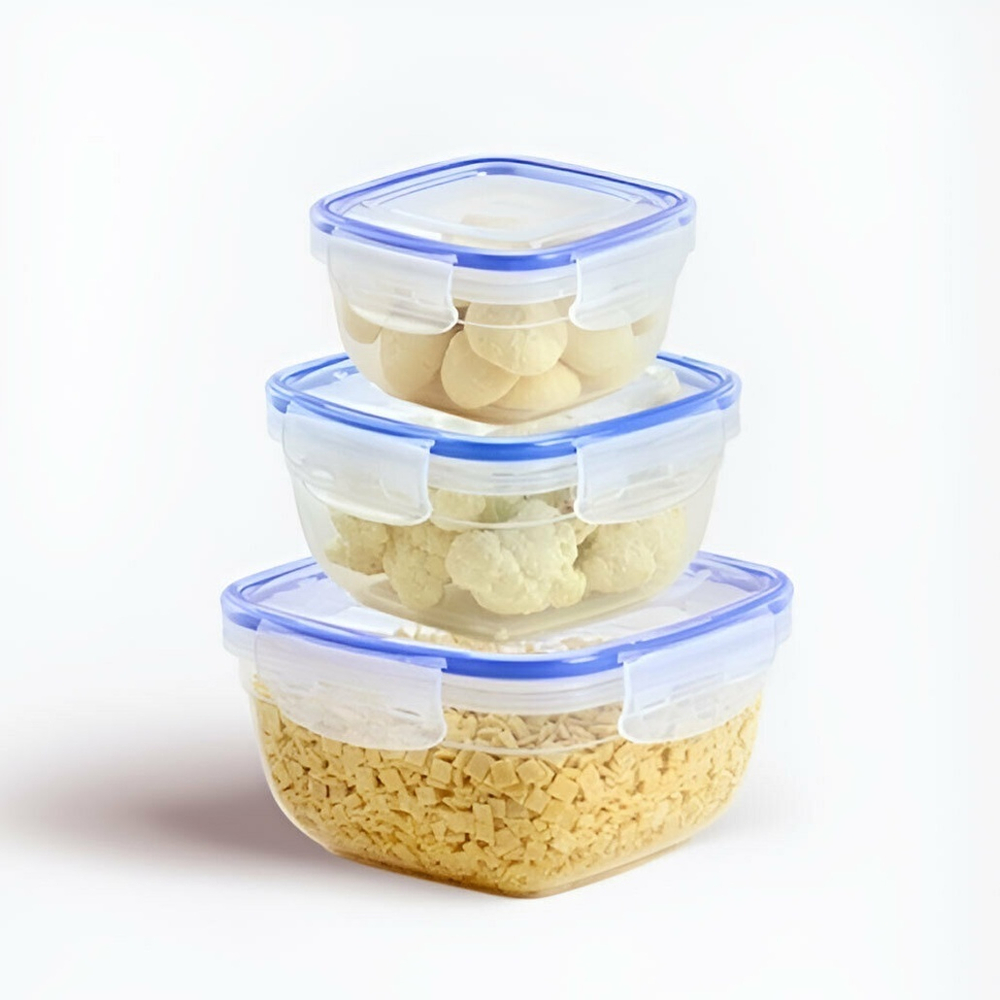 Набор контейнеров 3шт (0,275л, 0,5л, 0,9л) герметичных квадратных с защелками