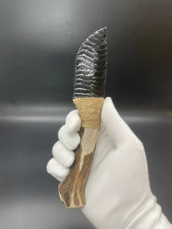 Обсидиановый нож с рукоятью из рога оленя 18 см