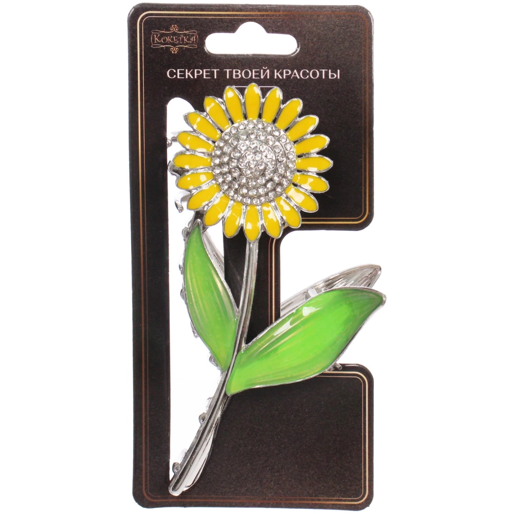 Заколка-краб для волос «PORTOFINO», подсолнух, цвет золото и хром, 11*5см