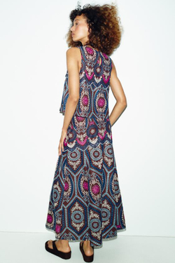 ZARA ЮБКА МИДИ С ПЕРФОРИРОВАННОЙ ВЫШИВКОЙ, КОРИЧНЕВЫЙ