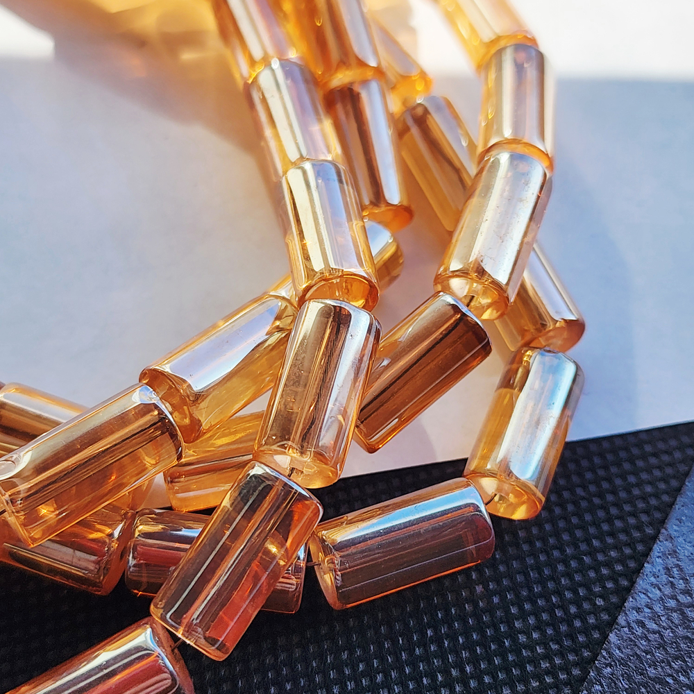 Стеклянные бусины, оранжевый, рыжий, бусины трубочки, 16×8мм