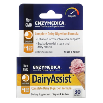 Enzymedica Dairy Assist 30 capsules , Усвоение лактозы и молочного белка