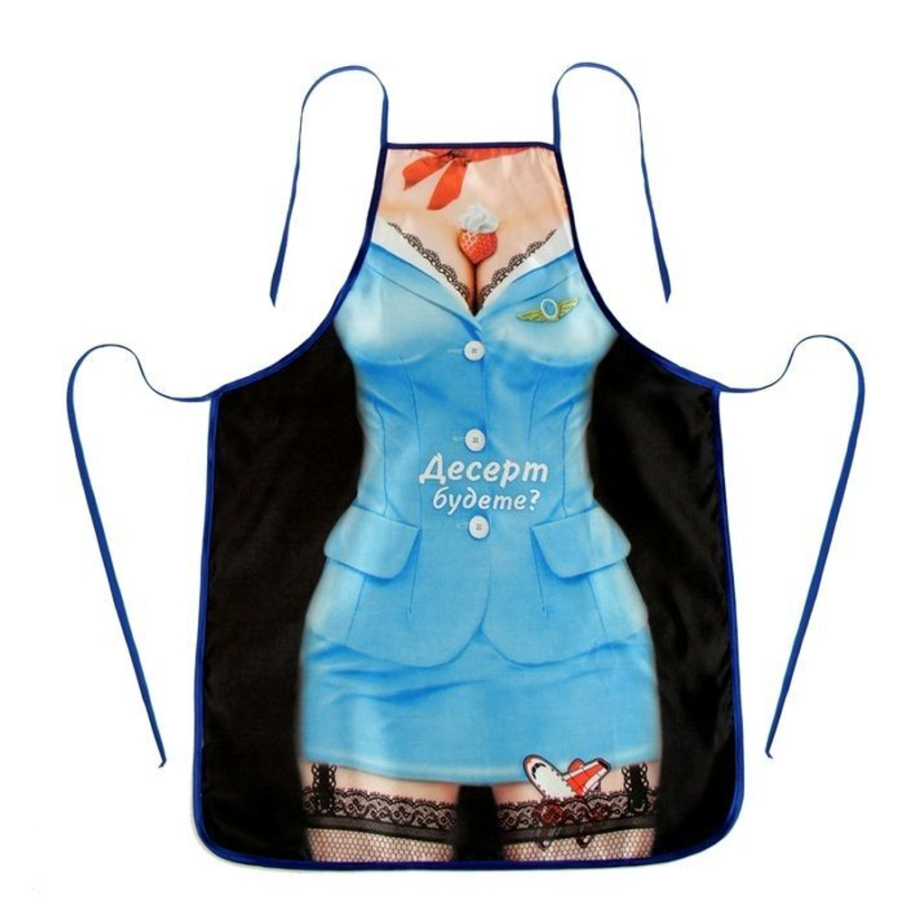 Сувенирный фартук Десерт будете? (Цвет: черный с голубым)