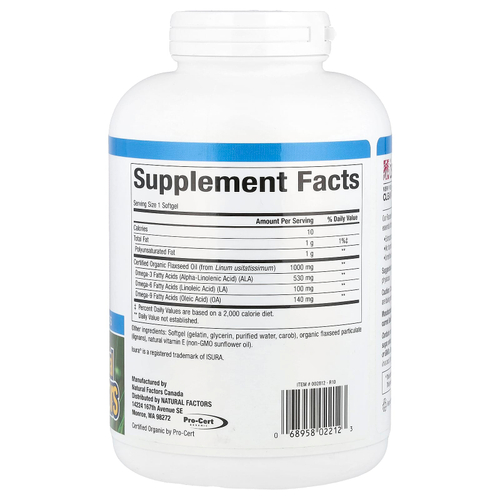 Natural Factors, Omega Factors, льняное масло, 1000 мг, 360 капсул