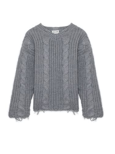 Серый хлопковый оверсайз свитер с косами