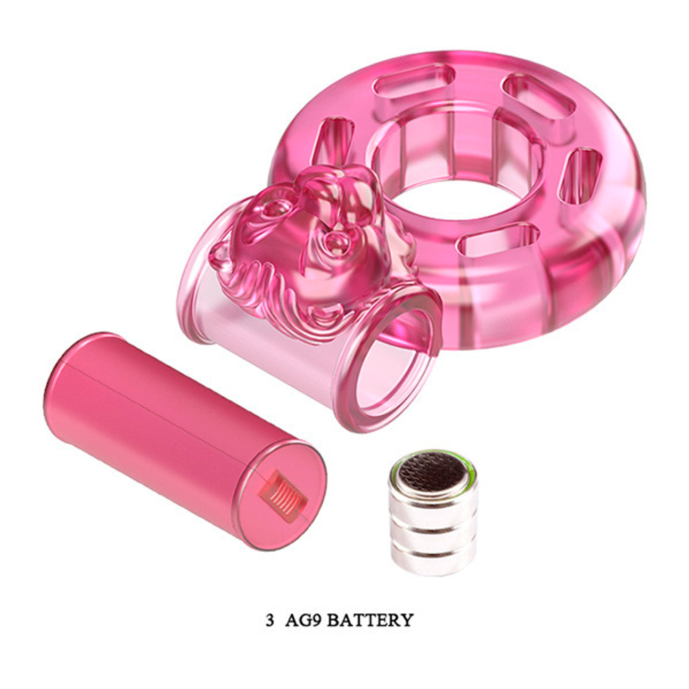 Розовое эрекционное кольцо с вибрацией 3,5х4,5см Baile Pink Bear Cock Rings BI-010084