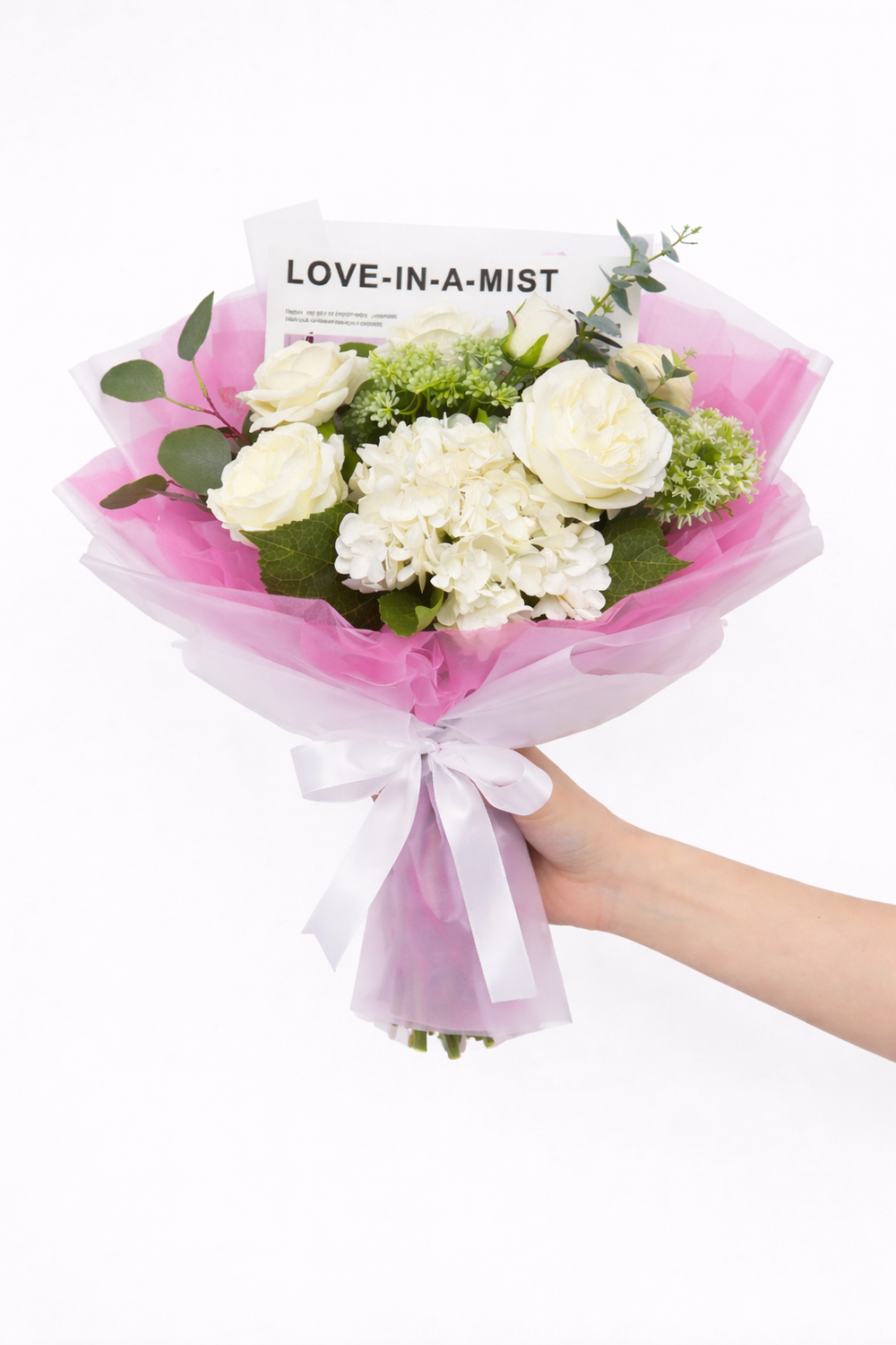 Быстро сборная упаковка в пленке. Форма №2 Коллекция "ГЛАМУР". Цвет: МАТОВАЯ пленка с ЦИКЛАМЕНОВОЙ тишью. размер букета: h-50