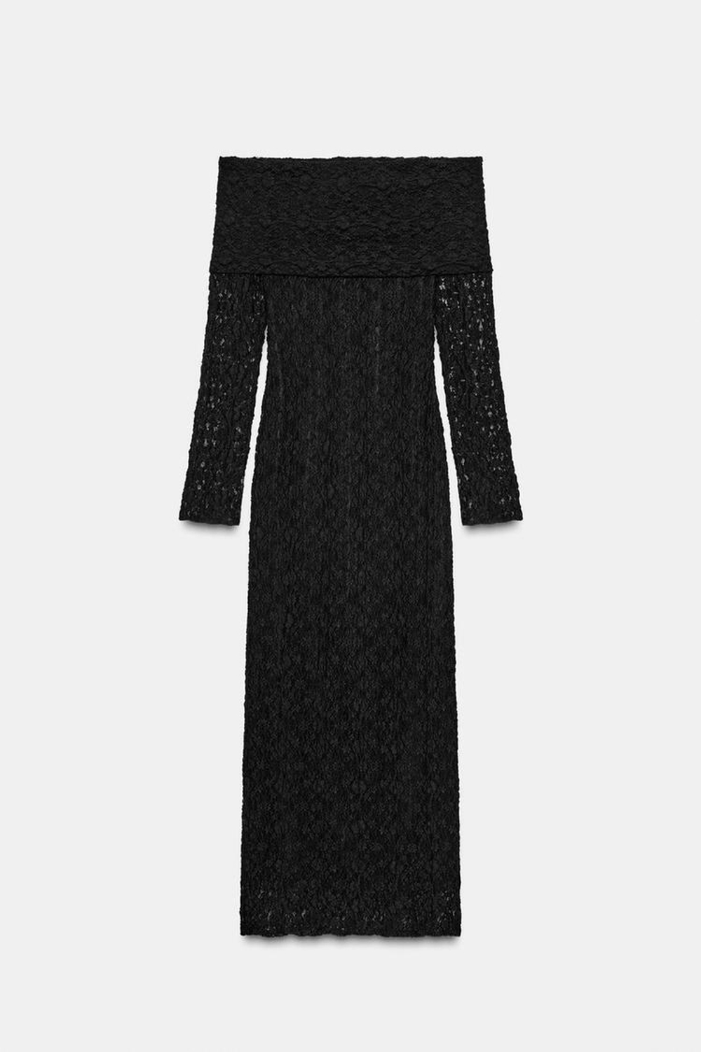 ZARA КРУЖЕВНОЕ ПЛАТЬЕ БЕЗ БРЕТЕЛЕЙ, ЧЕРНЫЙ