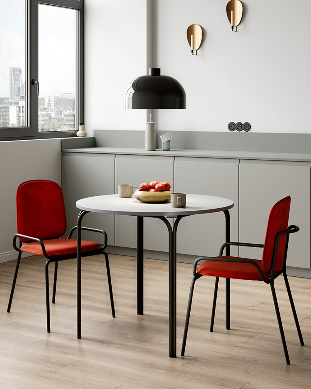 Стол обеденный Ror, Ø90 см, черный/серый