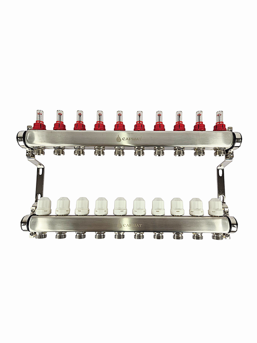 Коллекторная группа с расходомерами САРМАТ 1"x3/4" 10 вых. нерж SS2000 (CN)