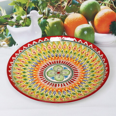 Ляган плоский 32см красный Риштанская Керамика