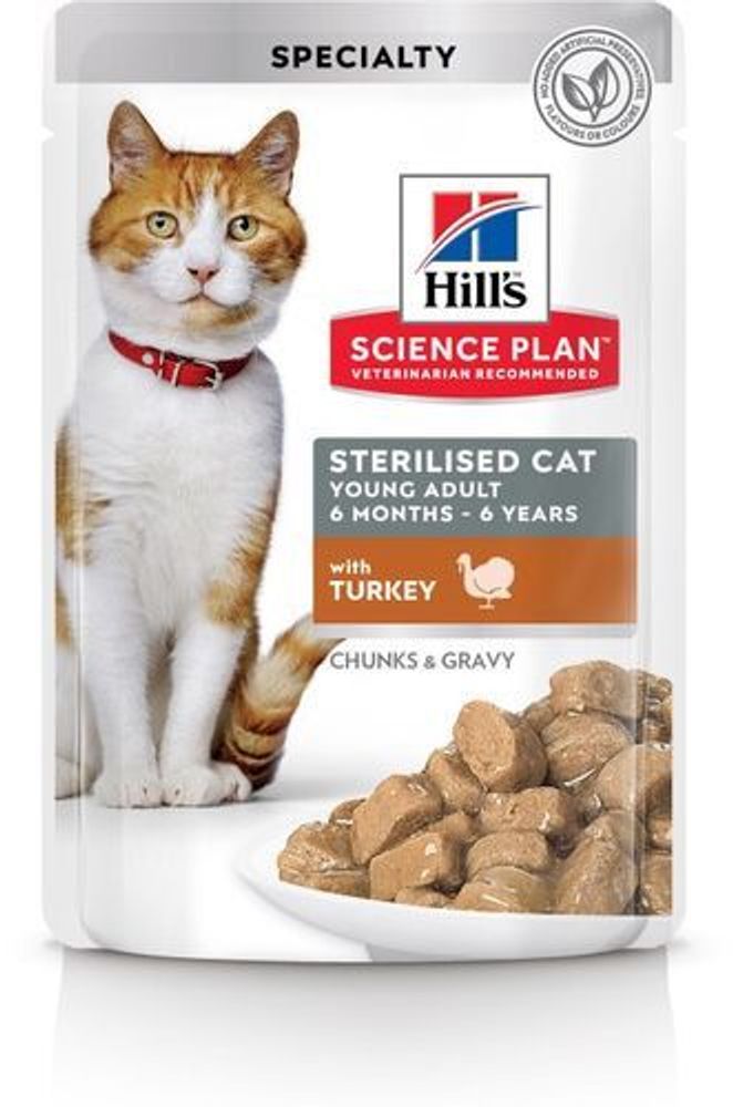 Влажный корм Hill&#39;s Science Plan для молодых стерилизованных кошек и кастрированных котов, с индейко