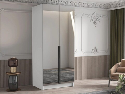 Двухсекционный шкаф Элли с 2 зеркалами (черные ручки) Белый снег 8685 BS  80*60*260