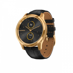 Часы c трекером активности GARMIN Vivomove Luxe золотистые черные с кожаным ремешком, 010-02241-22