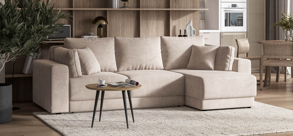 Угловой диван Босс Прайм ХЛ Велюр Монолит латте