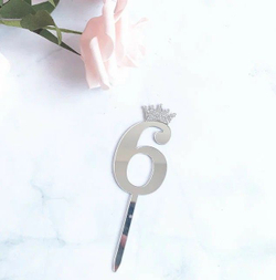 Топпер акриловый  «Цифра 6»(10,5 см, серебряный)
