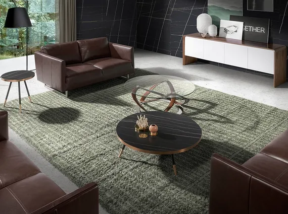 Журнальный столик Angel Cerda 2064, Ø100 см, стекло, массив ореха