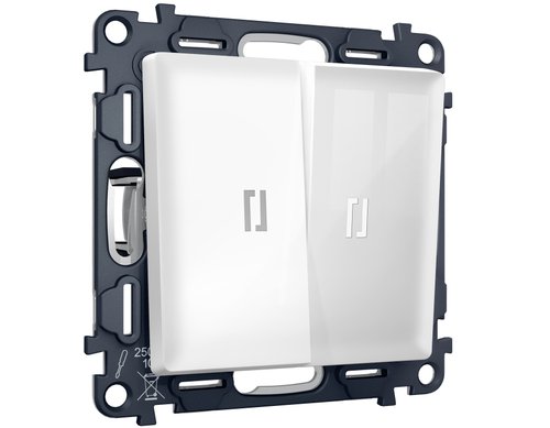 MA104015 Комплект механизма 2-кл выключателя с подсветкой 5600K ALFA Белый глянец QUANT (AP1040, VM115, G14W)