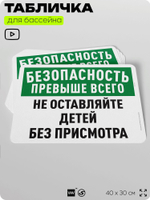 Табличка для бассейна "Безопасность превыше всего", на пляж, для общественной и частной зоны отдыха, информационная, 40х30 см, Silver Plane x Айдентика Технолоджи