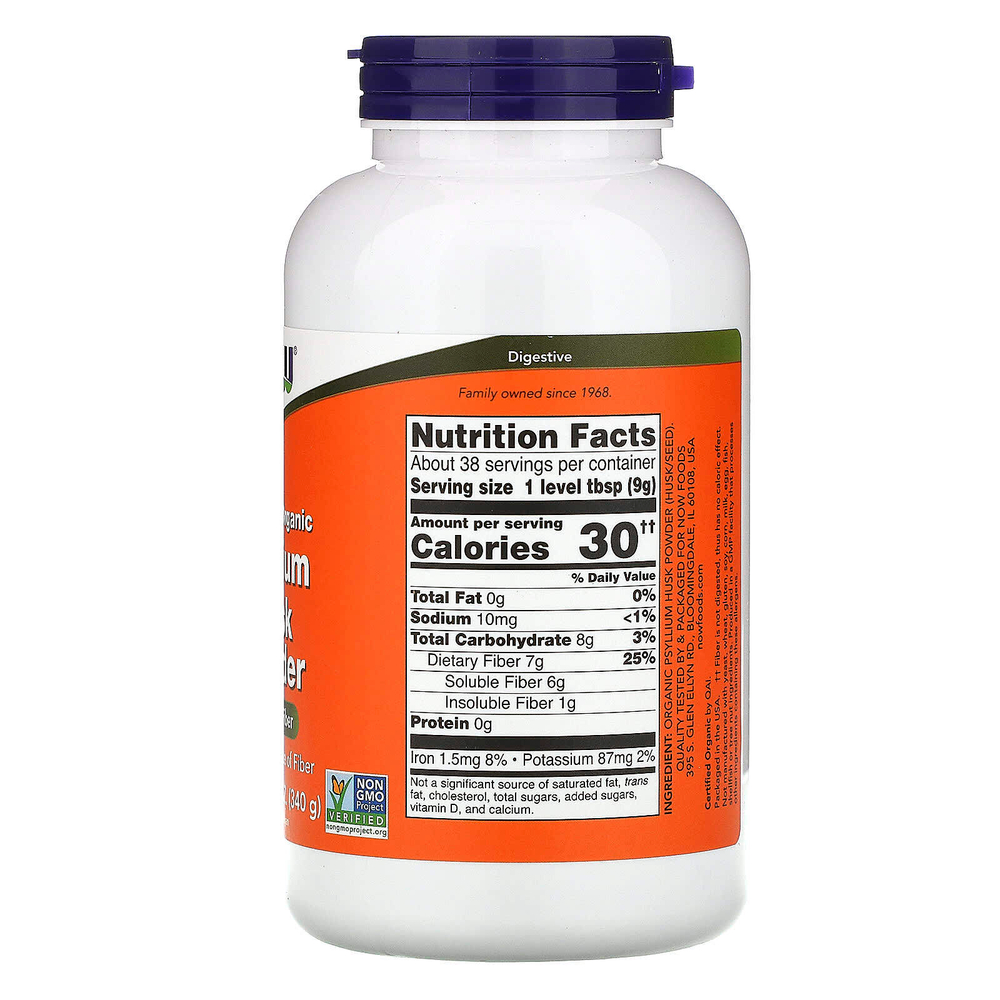 NOW Foods, сертифицированный органический порошок из шелухи семян подорожника, 340 г (12 унций)
